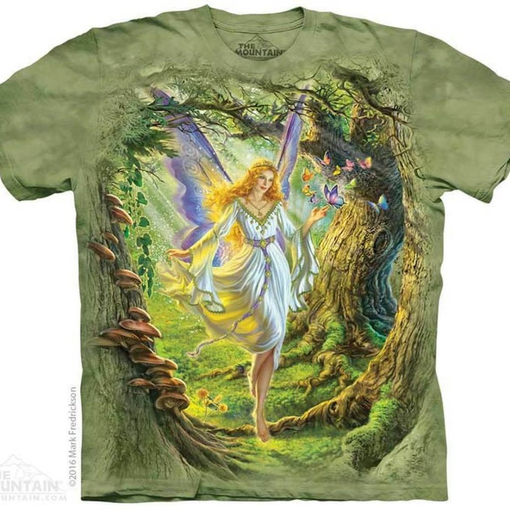 Fairy Queen Green Winged Woman Fantasy T-Shirt Mountain Angel Cotton XL